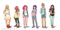 Size: 1280x645 | Tagged: safe, artist:vasira, derpibooru import, applejack, fluttershy, pinkie pie, rainbow dash, rarity, twilight sparkle, human, belt, book, boots, bracelet, clothes, dress, humanized, mane six, necklace, purse, ring, sweatershy, watch