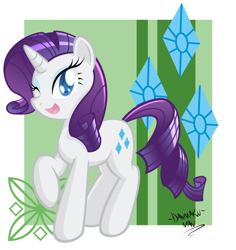 Size: 1890x1999 | Tagged: safe, artist:danmakuman, rarity, pony, unicorn, female, mare, purple mane, solo, white coat, wink