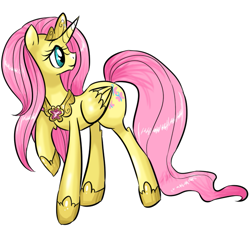 Size: 619x569 | Tagged: safe, artist:theluckyangel, fluttershy, alicorn, pony, alicornified, elements of harmony, fluttercorn, princess, race swap, solo