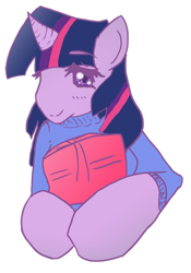 Size: 748x1069 | Tagged: safe, artist:alienkittykun, derpibooru import, twilight sparkle, book, clothes, sweater