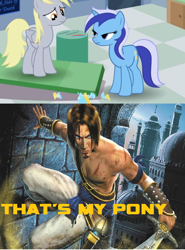 Size: 570x770 | Tagged: safe, derpy hooves, minuette, pegasus, pony, female, mare, prince of persia, that's my x