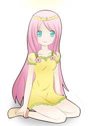 Size: 2000x2843 | Tagged: safe, artist:tangy-chan, fluttershy, clothes, dress, humanized, solo