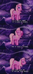 Size: 640x1438 | Tagged: safe, pinkie pie, earth pony, pony, g3, the princess promenade, cave, smell, subtitles, vine