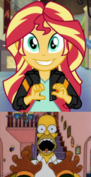 Size: 500x968 | Tagged: safe, edit, screencap, sunset shimmer, equestria girls, friendship games, apology, apu nahasapeemapetilon, canterlot high, homer simpson, slasher smile, smiling, sunedge shimmer, the simpsons