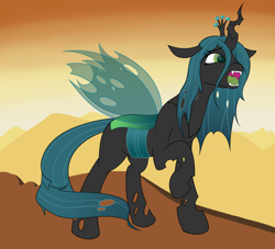 Size: 2200x2000 | Tagged: safe, artist:chamberofsnejwitz, queen chrysalis, changeling, changeling queen, distressed, female, quadrupedal, simple background, solo, yelling