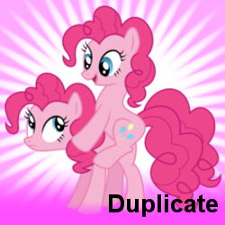 Size: 250x250 | Tagged: safe, pinkie pie, earth pony, pony, female, mare, pink coat, pink mane, ponies riding ponies, solo, spoilered image joke