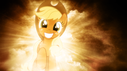 Size: 1920x1080 | Tagged: safe, artist:tzolkine, applejack, earth pony, pony, faic, grin, squee, wallpaper