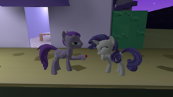 Size: 1024x576 | Tagged: safe, artist:kxp71, rarity, oc, oc:kydose, pony, unicorn, 3d, bedroom eyes, bush, canon x oc, giggling, gmod, love, raridose, rose, shipping, stars, street