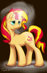 Size: 1024x1583 | Tagged: safe, artist:flashquatsch, sunset shimmer, pony, glowing horn, magic, sad face, solo