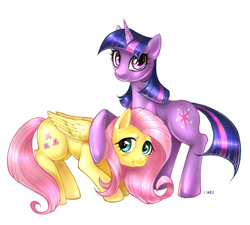 Size: 1011x908 | Tagged: safe, artist:limreiart, derpibooru import, fluttershy, twilight sparkle, pegasus, pony, unicorn, duo, duo female, female, mare