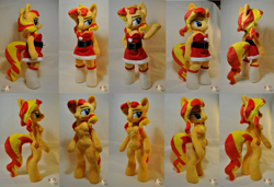 Size: 2995x2048 | Tagged: safe, artist:ketika, sunset shimmer, anthro, unguligrade anthro, unicorn, anthro plushie, arm hooves, belt, bipedal, christmas, clothes, irl, photo, plushie, posable, santa costume, socks