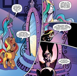 Size: 1068x1052 | Tagged: safe, idw, princess celestia, sunset shimmer, alicorn, pony, unicorn, cuckolding in the description, magic mirror, mirror, op is a cuck, op is trying to start shit, wings