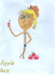 Size: 900x1219 | Tagged: safe, artist:bronysrus, applejack, apple, food, humanized, pony coloring, skinny, solo, wat