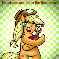 Size: 690x692 | Tagged: safe, artist:rocket50, applejack, earth pony, llama, pony, heart, text