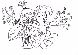 Size: 3504x2484 | Tagged: safe, artist:zurenarhh, pinkie pie, earth pony, pony, crossover, king candy, lineart, monochrome, sugar rush, traditional art, wreck-it ralph