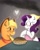 Size: 600x752 | Tagged: safe, artist:steveholt, applejack, rarity, earth pony, pony, unicorn, apron, blushing, clothes, cooking, female, lesbian, pie, rarijack, shipping