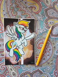 Size: 3024x4032 | Tagged: safe, artist:twerkyvulture, derpibooru import, rainbow dash, pegasus, pony, awesome, colored pencil drawing, female, flying, mare, photo, solo, traditional art