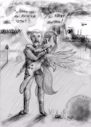 Size: 2641x3675 | Tagged: safe, artist:ksopies, fluttershy, human, sean connery, shipping, traditional art