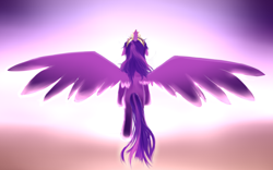 Size: 1300x809 | Tagged: safe, artist:nalenthi, derpibooru import, twilight sparkle, twilight sparkle (alicorn), alicorn, pony, back, backlighting, flying, solo