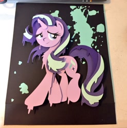 Size: 1187x1200 | Tagged: safe, artist:the-paper-pony, starlight glimmer, pony, unicorn, dripping, shadowbox, smiling, solo, traditional art