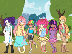 Size: 1024x768 | Tagged: safe, artist:florisst, derpibooru import, applejack, fluttershy, pinkie pie, rainbow dash, rarity, twilight sparkle, human, humanized, mane six