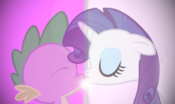 Size: 1511x900 | Tagged: safe, artist:flare-chaser, rarity, spike, dragon, pony, unicorn, female, kissing, male, mare, shipping, sparity, straight