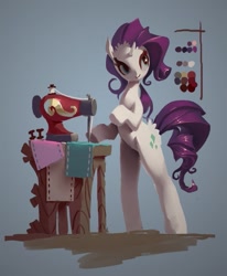 Size: 573x694 | Tagged: safe, artist:derekireba, rarity, pony, unicorn, bipedal, pixiv, sewing machine, solo