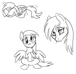 Size: 600x583 | Tagged: safe, artist:ieatedaunicorn, derpy hooves, pegasus, pony, female, mare, monochrome, sad, scared, sketch