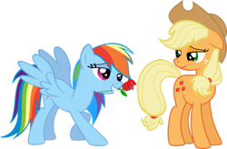 Size: 900x591 | Tagged: safe, artist:daydreamsyndrom, derpibooru import, applejack, rainbow dash, earth pony, pegasus, pony, appledash, bedroom eyes, female, lesbian, rose, shipping, simple background, transparent background, vector