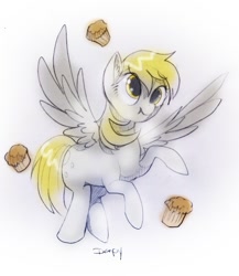 Size: 626x721 | Tagged: safe, artist:opalacorn, derpy hooves, pegasus, pony, female, mare, muffin, solo, traditional art