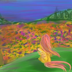 Size: 500x500 | Tagged: safe, artist:maytee, fluttershy, pegasus, pony, female, flower, mare, pink mane, yellow coat