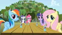 Size: 1365x768 | Tagged: safe, derpibooru import, screencap, fluttershy, pinkie pie, rainbow dash, rarity, twilight sparkle, earth pony, pegasus, pony, unicorn, applebuck season