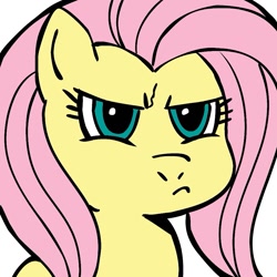 Size: 945x945 | Tagged: safe, artist:megasweet, fluttershy, pegasus, pony, angry, pouting, reaction, reaction image, solo, unamused