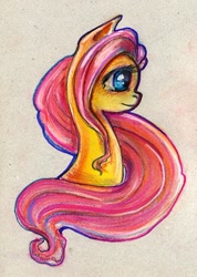 Size: 712x999 | Tagged: safe, artist:maytee, fluttershy, pegasus, pony, female, mare, pink mane, yellow coat