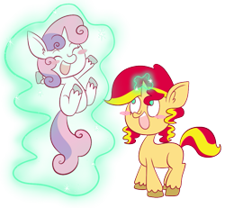 Size: 901x834 | Tagged: safe, artist:typhwosion, sunset shimmer, sweetie belle, pony, unicorn, magic, simple background, transparent background, unshorn fetlocks