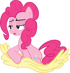 Size: 10385x10797 | Tagged: safe, artist:infinitoa, pinkie pie, earth pony, pony, the crystal empire, absurd resolution, bodysuit, disguise, female, fluttershy suit, lidded eyes, mare, open mouth, ponysuit, solo, vector