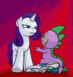 Size: 1558x1640 | Tagged: safe, artist:dahtamnay, rarity, spike, dragon, pony, unicorn, duo, female, male, mare, white coat