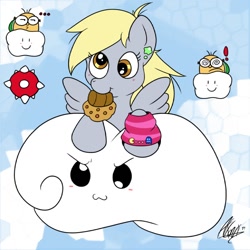 Size: 800x800 | Tagged: artist needed, safe, derpy hooves, pegasus, pony, cloud, cloudy, crossover, cute, female, lakitu, mare, mario, muffin, nintendo, spiny egg, super mario bros.