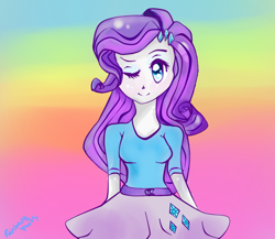 Size: 750x650 | Tagged: safe, artist:rainbowyponies, rarity, equestria girls, looking at you, solo, wink