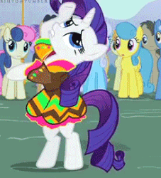 Size: 245x270 | Tagged: safe, screencap, amethyst star, applejack, bon bon, carrot top, cherry cola, cherry fizzy, coco crusoe, doctor whooves, golden harvest, lemon hearts, linky, lyra heartstrings, pokey pierce, rainbowshine, rarity, shoeshine, sparkler, sweetie drops, thorn (character), earth pony, pegasus, pony, unicorn, magic duel, animated, background pony, background pony audience, clothes, cropped, crowd, dress, female, gif, male, mare, marshmelodrama, missing horn, shipping fuel, stallion