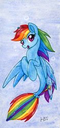 Size: 304x651 | Tagged: safe, artist:jenkiwi, derpibooru import, rainbow dash, seapony (g4), my little pony: the movie, cute, dashabetes, seaponified, seapony rainbow dash, smiling, solo, species swap, traditional art