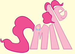 Size: 1563x1122 | Tagged: safe, artist:sallycars, pinkie pie, earth pony, pony, female, mare, pink coat, pink mane, solo, typography