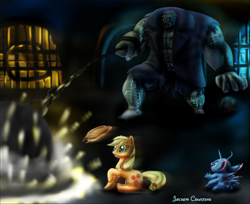 Size: 3002x2449 | Tagged: safe, artist:neoseeker, applejack, earth pony, pony, crossover, dc comics, lilo and stitch, solomon grundy, stitch