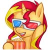 Size: 100x100 | Tagged: safe, artist:pohwaran, sunset shimmer, pony, unicorn, 3d glasses, food, glasses, icon, popcorn, simple background, solo, transparent background