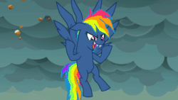 Size: 600x338 | Tagged: safe, derpibooru import, screencap, evil pie hater dash, rainbow dash, pegasus, pony, secrets and pies, adorapiehater, animated, cloud, cloudy, cute, dramatic, evil, evil laugh, gif, laughing, nightmare, nose in the air, pure unfiltered evil, reaction image, sharp teeth, solo, teeth, volumetric mouth, zoom