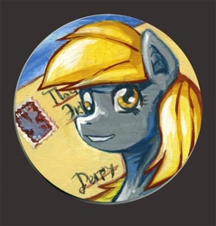 Size: 679x710 | Tagged: safe, artist:lexx2dot0, derpy hooves, pegasus, pony, acrylic painting, female, mare, photo, solo, stamp, traditional art