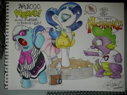 Size: 1024x768 | Tagged: safe, artist:andypriceart, photo finish, rarity, spike, dragon, pony, unicorn, traditional art