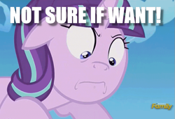 Size: 683x466 | Tagged: safe, screencap, starlight glimmer, pony, the cutie re-mark, faic, frown, image macro, meme, not sure if want