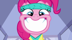 Size: 1280x720 | Tagged: safe, screencap, pinkie pie, earth pony, pony, a friend in deed, faic, grin, reaction image, teeth