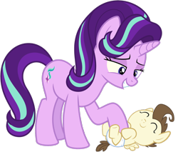 Size: 1196x1017 | Tagged: safe, artist:babyshy, edit, pound cake, starlight glimmer, pony, baby, baby pony, bellyrubs, cute, diaper, eyes closed, foal, grin, lying down, on back, open mouth, simple background, smiling, tickling, transparent background, vector
